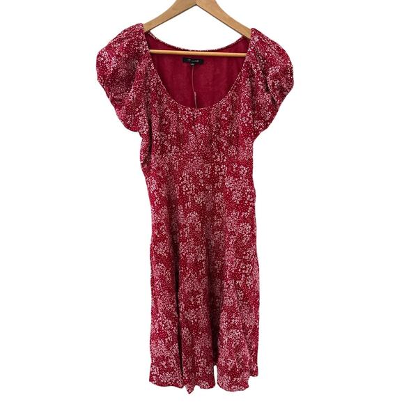 Madewell Ruched‎ Scoopneck Puff Sleeve Mini Dress in Floral Red Size 4 - Picture 7 of 13